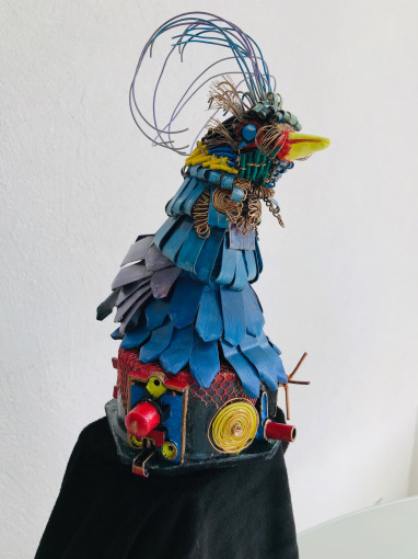 #oiseau #art récupération #sculpture #assis bleu